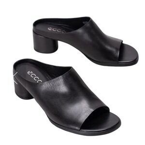 ECCO Shape 35 Block Sandal Mules Black Leather Open Toe Slides Womens 10-10.5